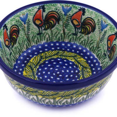 Bowl 6" Rooster Parade Theme UNIKAT for wholesale by Polmedia Polish Pottery