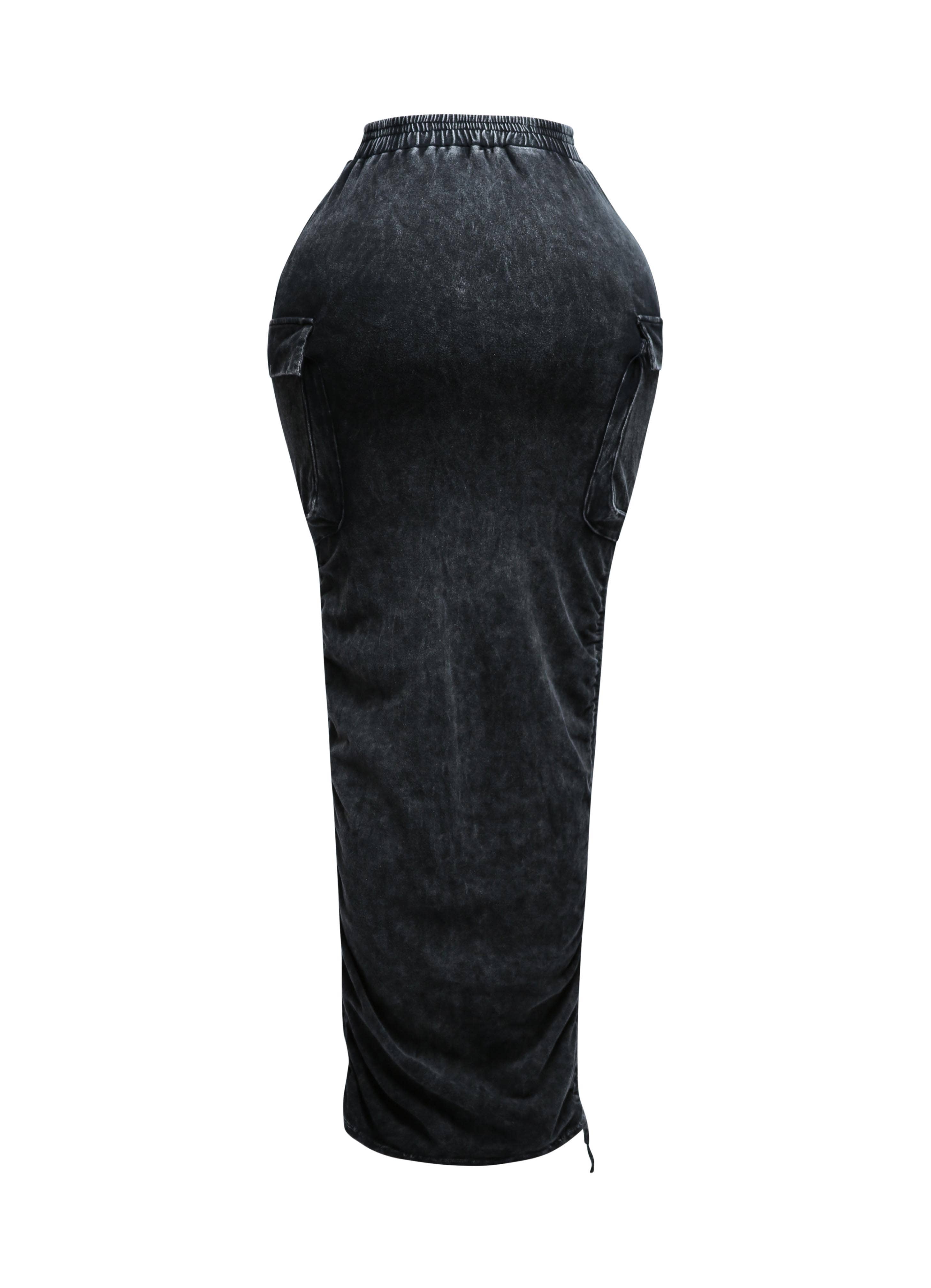 GRÅ PLUS SIZED Mineraltvättad kjol med dragsko för wholesale på Faire7