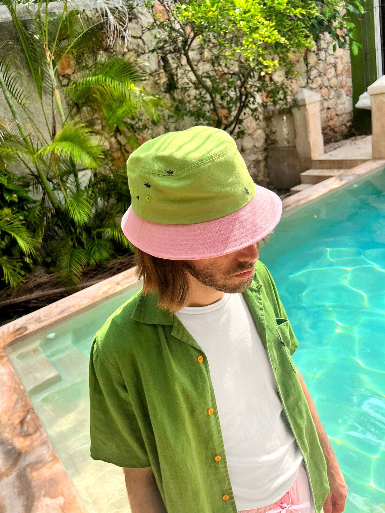 Natali Koromoto - Vente Bob – femme - Bonnet « Ants on Your Hat » ▲Vert▼ Rose8