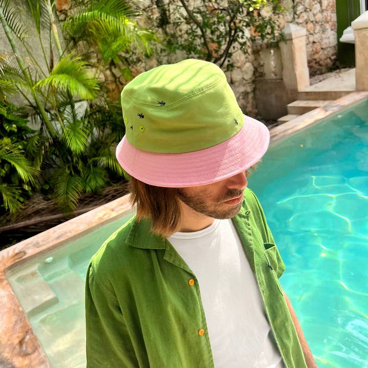Natali Koromoto - Vente Bob – femme - Bonnet « Ants on Your Hat » ▲Vert▼ Rose8