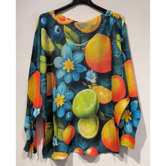 POFRU Blauwe Vruchten Gebreide Bedrukte Trui LOOWIE voor wholesale door LOOWIE