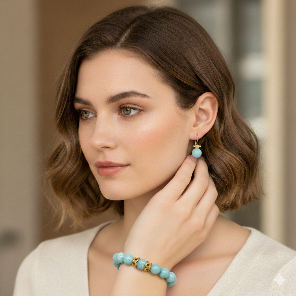 Deborah Grivas Designs - Wholesale Beaded Bracelet - Amazonite Stretch Bracelet With Vintage Matte Gold Accents1