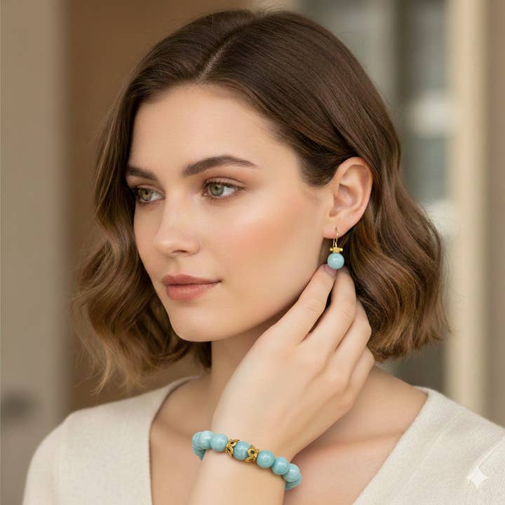 Deborah Grivas Designs - Wholesale Beaded Bracelet - Amazonite Stretch Bracelet With Vintage Matte Gold Accents1