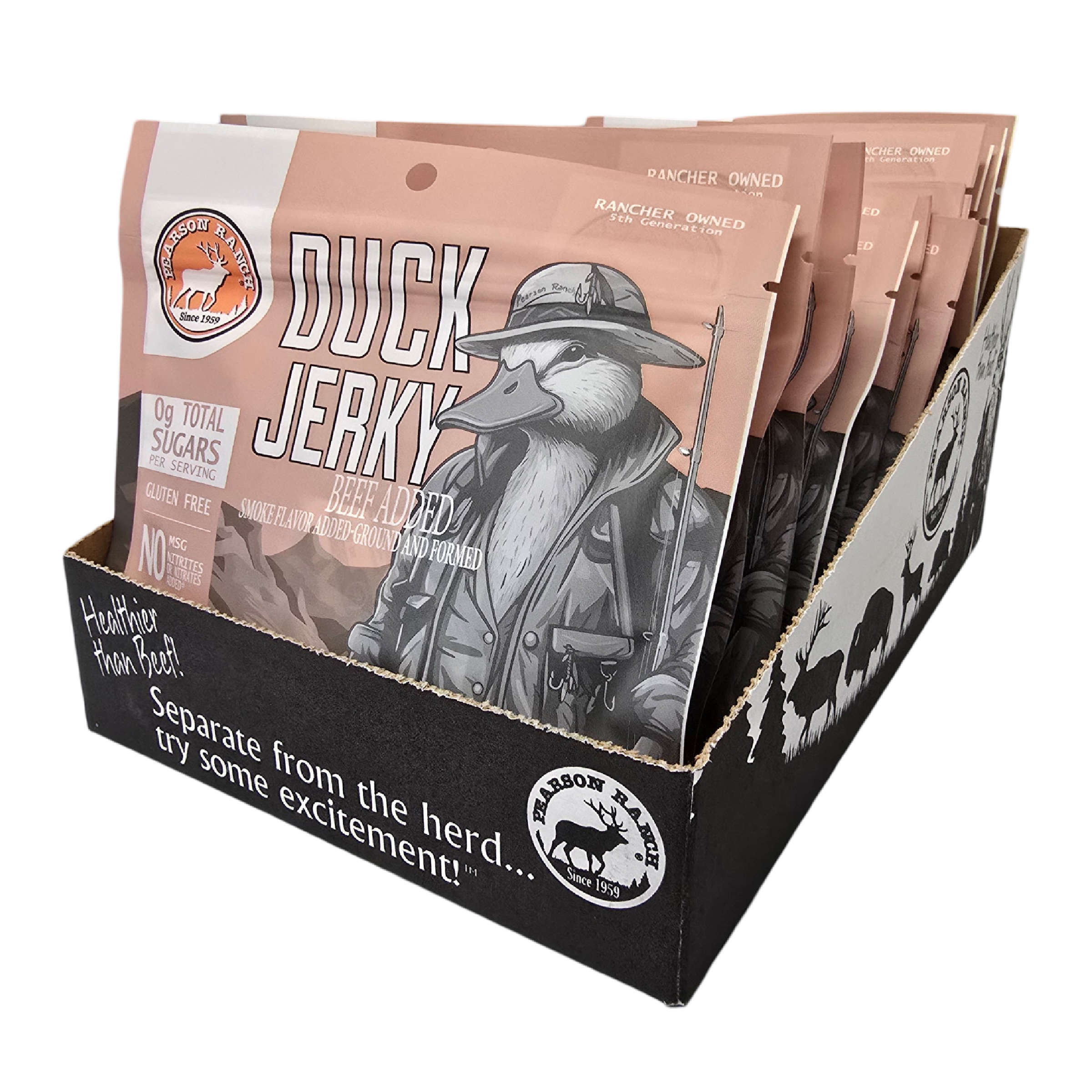 Pearson Ranch Elk & Bison Jerky - Wholesale Jerky - 12 Count Display - Duck Jerky 1