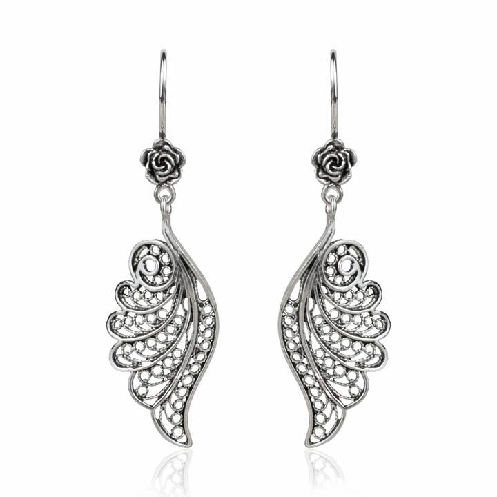 Filigranist Jewelry – wholesale Hängande örhängen – Filigran konst ängel vingar Silver Dingla Drop Örhängen