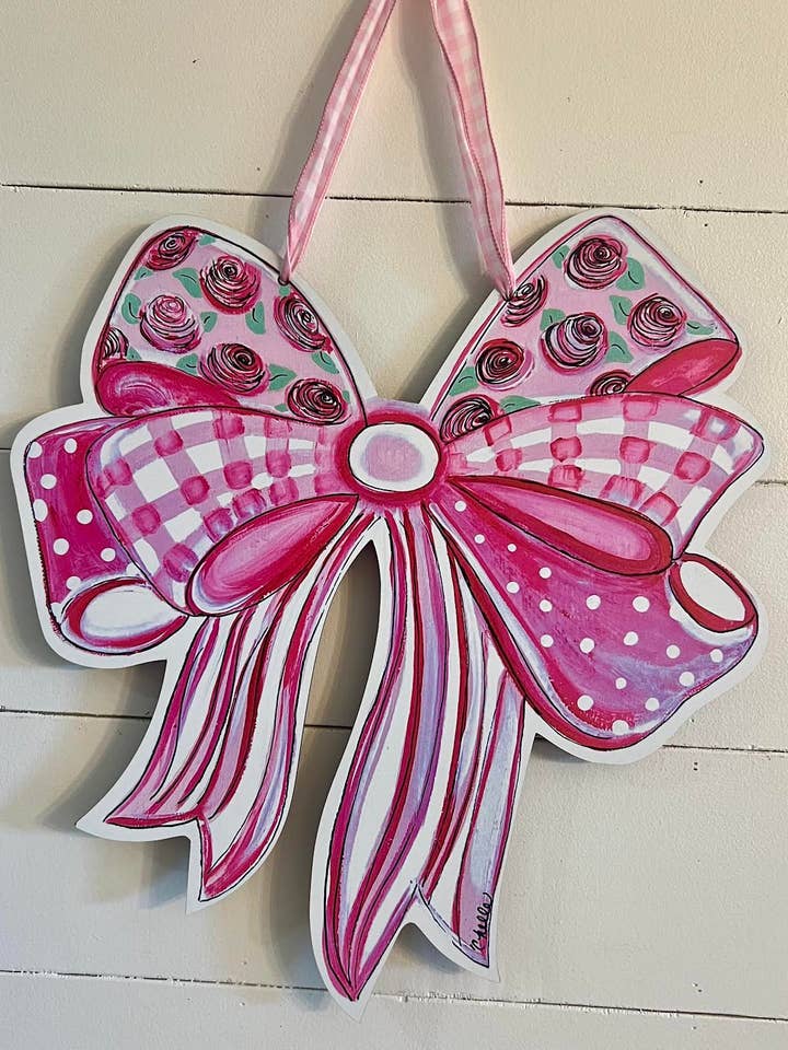 Door Hanger: Handcrafted Pink Bow for wholesale by The Happy Butterfly