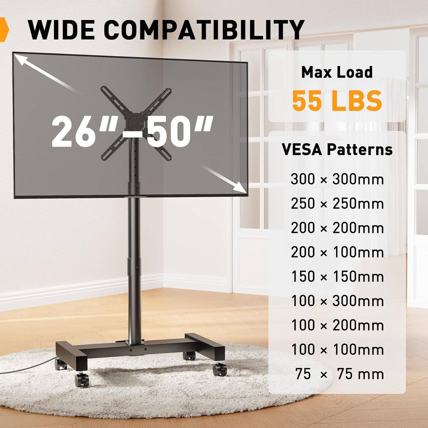 ShipItFurniture - Wholesale Console Table - Rolling TV Stand With Power Outlet For 26 To 50 Inch TVs Tilting Wheels2