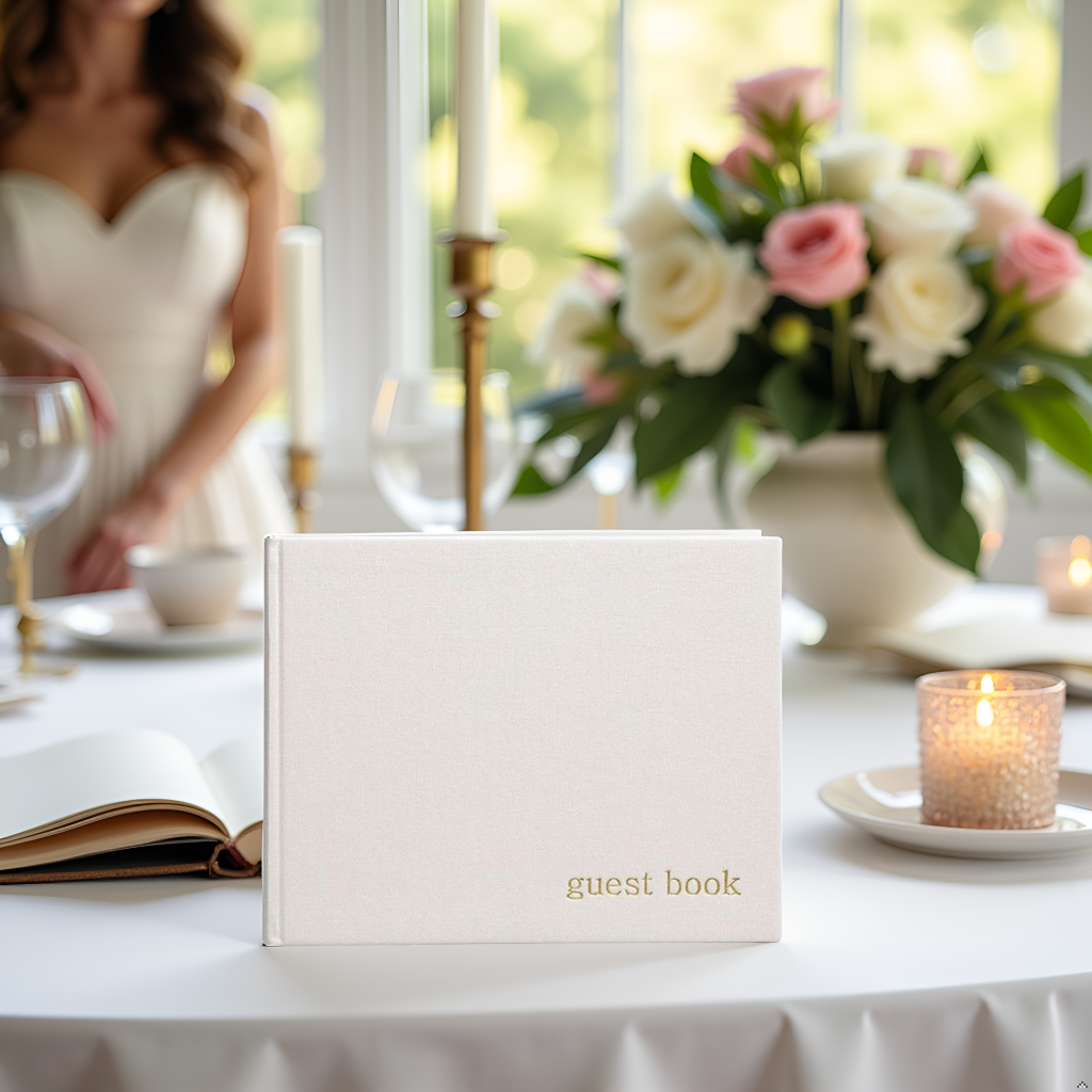 Pearhead - Wholesale Guest Book - Linen Guest Book, Classic Ivory with Gold Script9