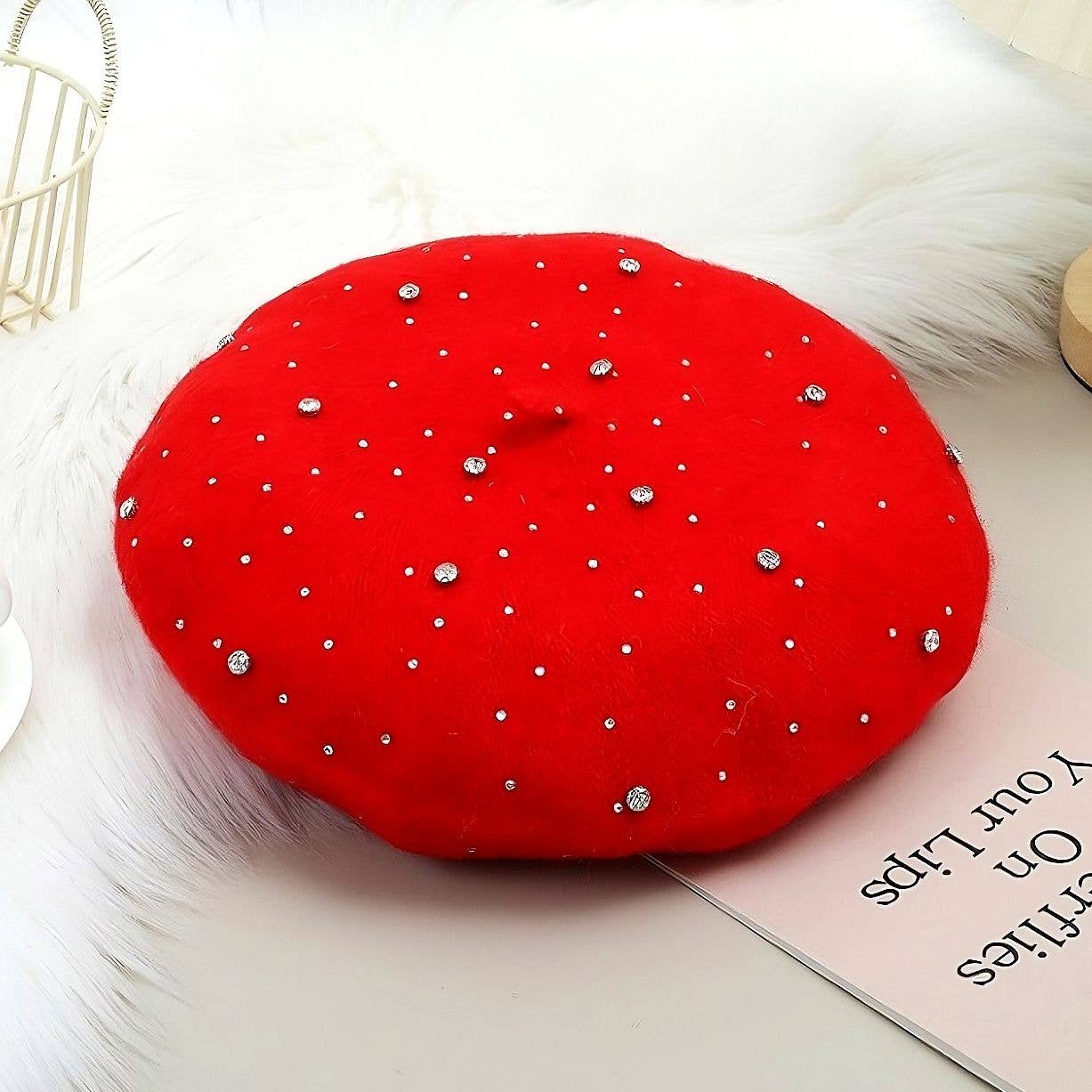 Diacly - Wholesale Beret - Unisex - 12pk Bold Rhinestone Crochet French Pompom Beret