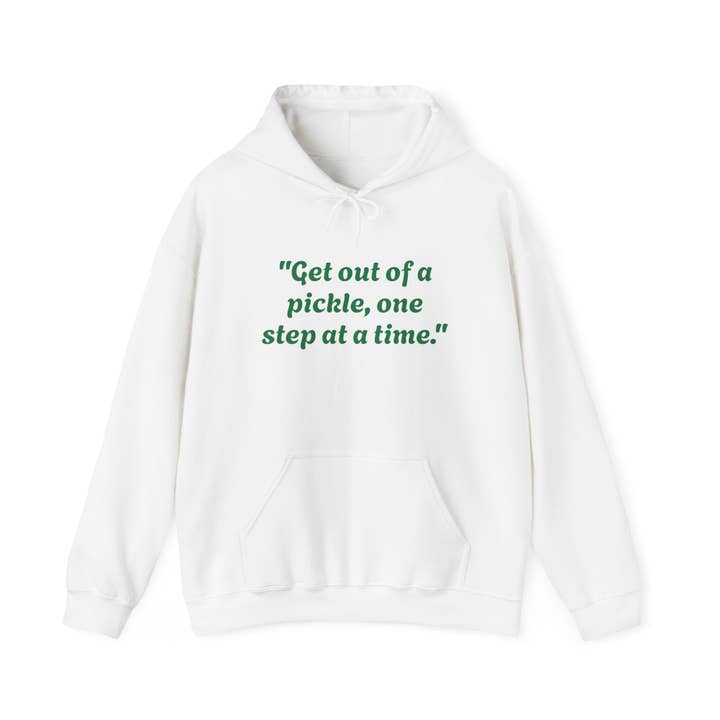 Esci da un pasticcio, un passo alla volta Felpa con cappuccio unisex Heavy Blend™ per la vendita all'ingrosso da parte di Aliska's Amazing Pickles