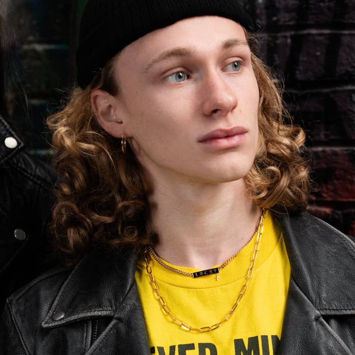 Lucky Black Enamel Chain Necklace for wholesale by Pearl & Queenie