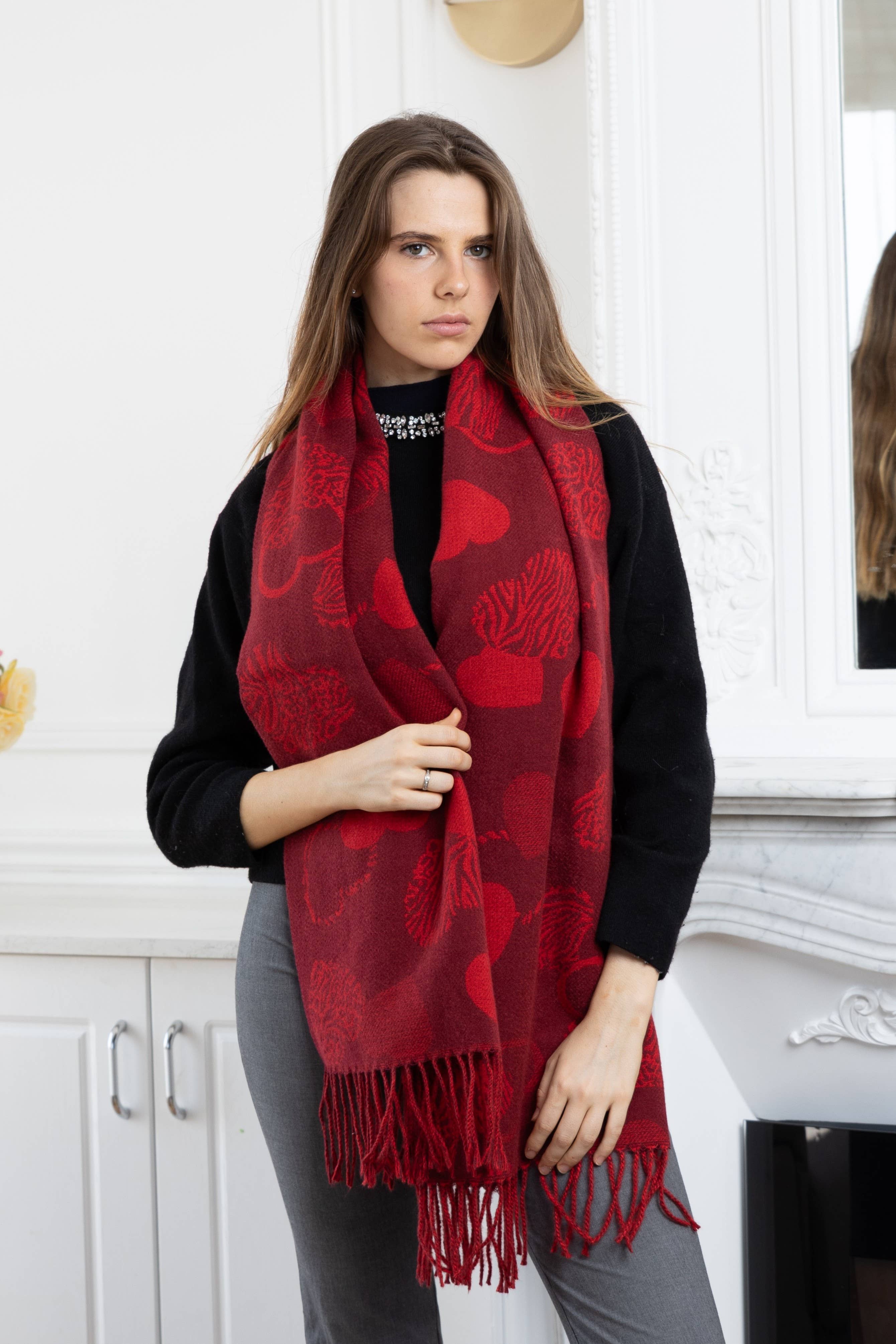 LINETA - Wholesale Scarf - Women's - HH-356 Reversible heart pattern scarf8