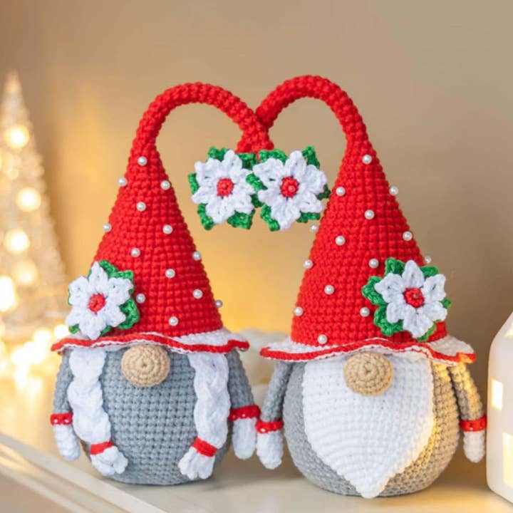 Gnomos navideños de ganchillo con flor de pascua, decoración de invierno para el hogar para venta al por mayor de Anh2 LTD