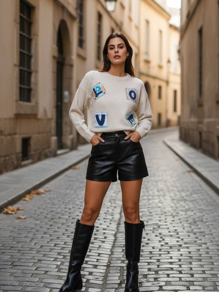 MOOYA - Wholesale Knit Sweater - Women's - Solid knit round neck sweater LOVE - SCF006