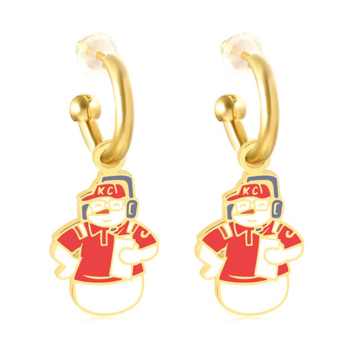 SewKC x EB KC Boucles d'oreilles créoles Huggie Xmas SnowAndy pour la vente par EB and Co.