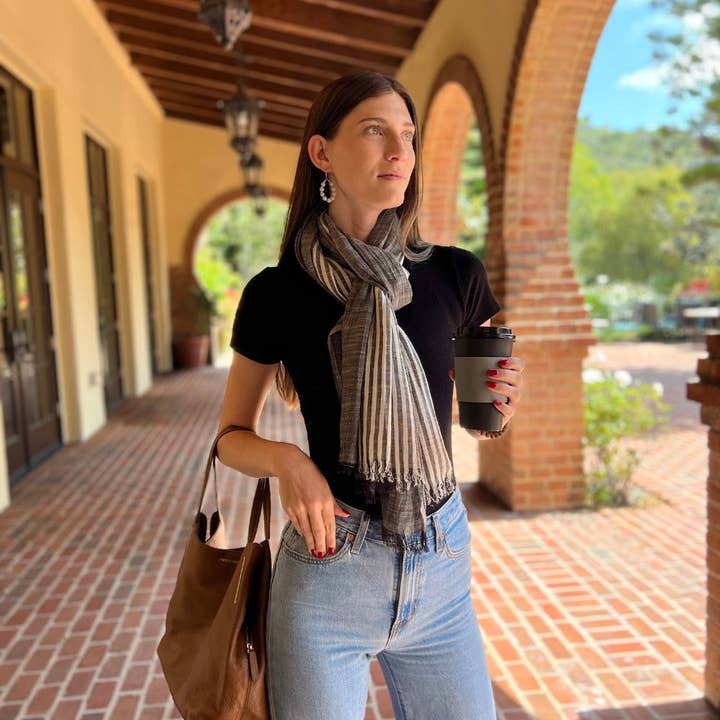 Humble Hilo - Wholesale Scarf - Women's - Humble Hilo Cumulus 100% Cotton Scarf Center Stripes44