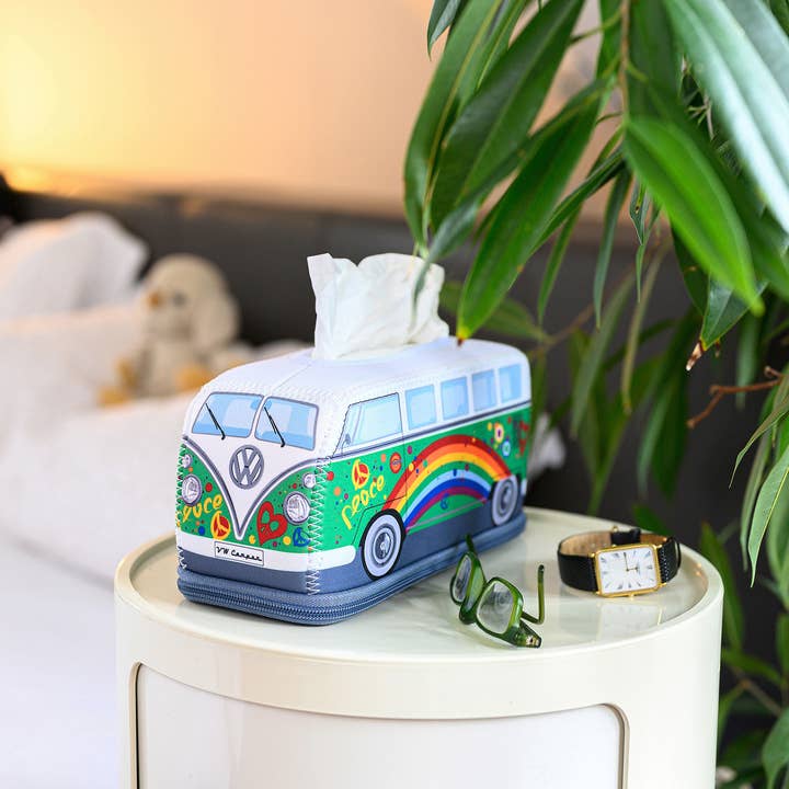 VW Collection by BRISA - Vente Boîtes à mouchoirs - Distributeur de mouchoirs en néoprène en forme de VW T1 Bus - Peace/vert4