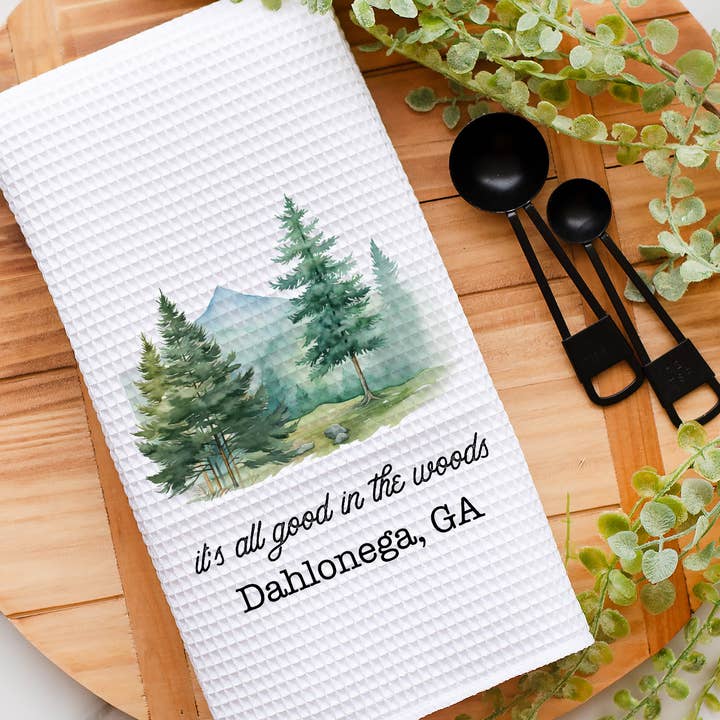 Canary Road - Wholesale Tea Towel - All Good in Woods Camping Towel, Customize with Location