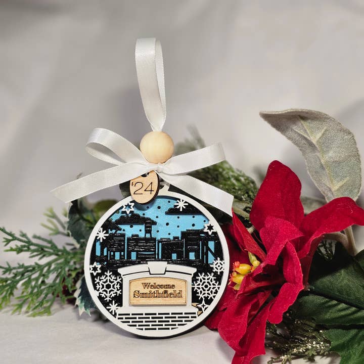 Dated, Small Town Series Christmas Customizable ornament for wholesale by Cul de Sac Critters
