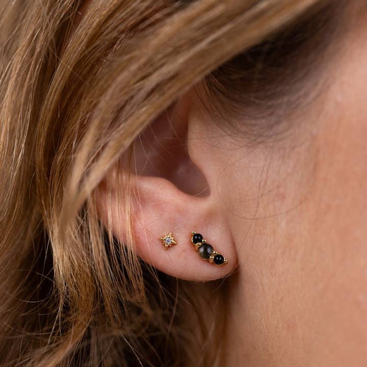 JaxKelly - Wholesale Stud/Post Earrings - Crescent Gold Earrings - Black Tourmaline2