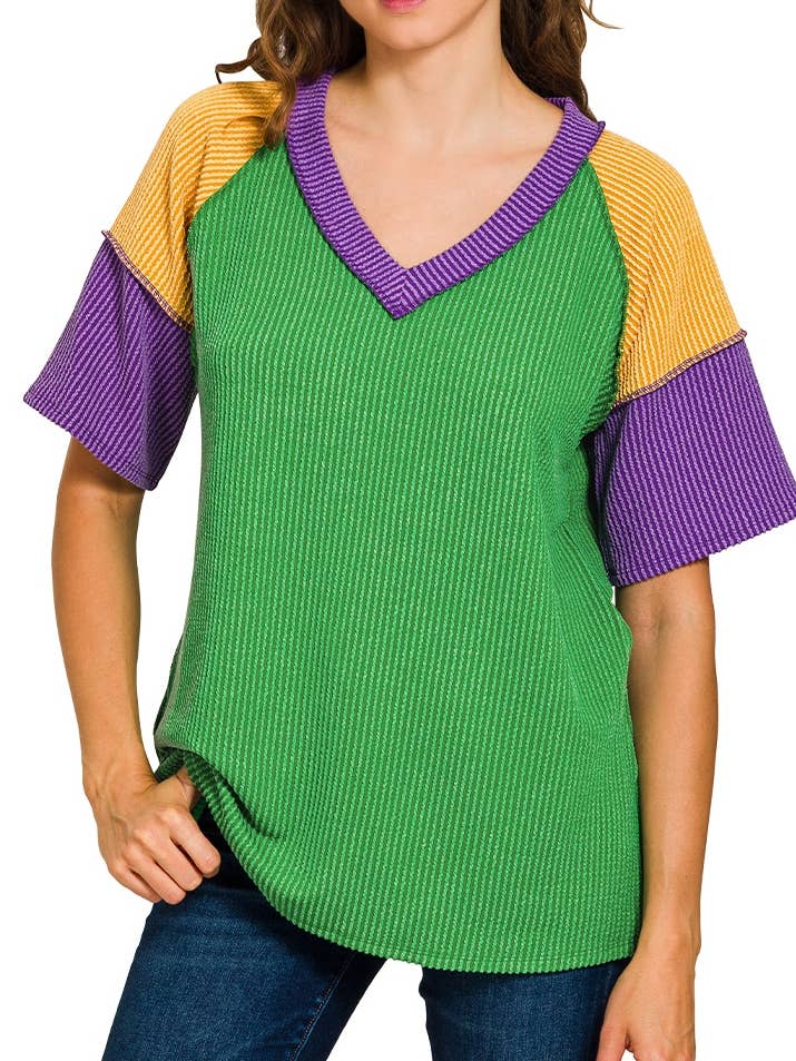 Top de Malha Canelada com Blocos de Cor Mardi Gras por atacado de Vanilla Monkey