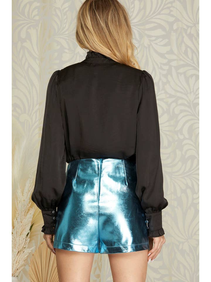 Peace Love Line - Wholesale Shorts - Women's - PL4760 - METALLIC FAUX LEATHER SHORTS1