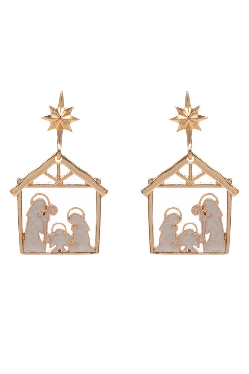 Designature New York - Wholesale Dangle Earrings - Nativity Scene Pearl Enamel Christmas Post Earring1
