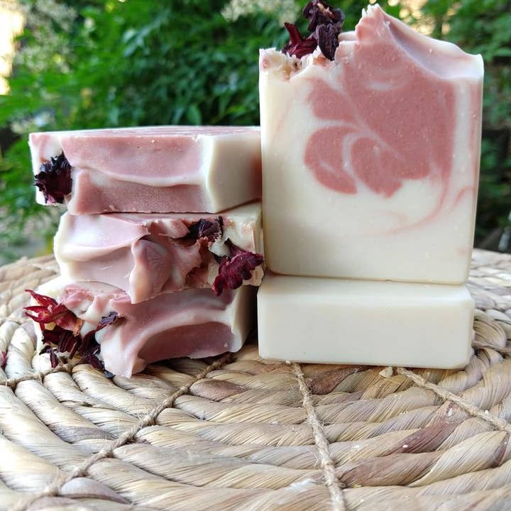 Hibiscus Artisan Soaps - Wholesale Bar Soap - Hibiscus Flower Goat's Milk Soap0