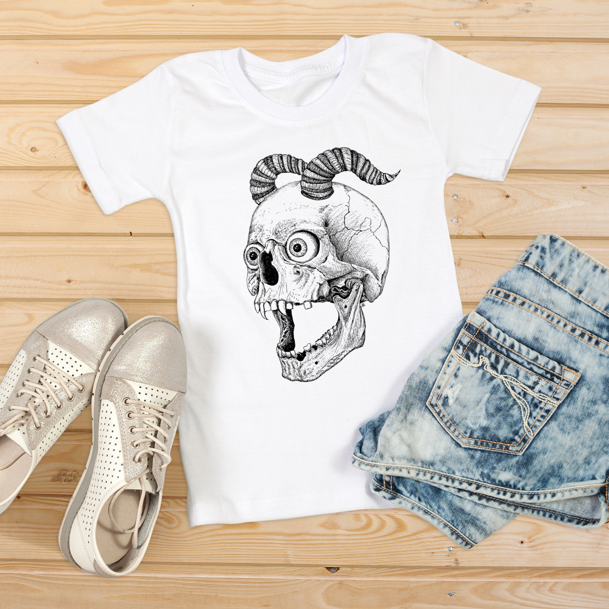 Hannah Kate Makes - Wholesale T-Shirt (Graphic) - Unisex - Screaming Skull T-shirt - White - 100% Cotton - Reg/Fitted5