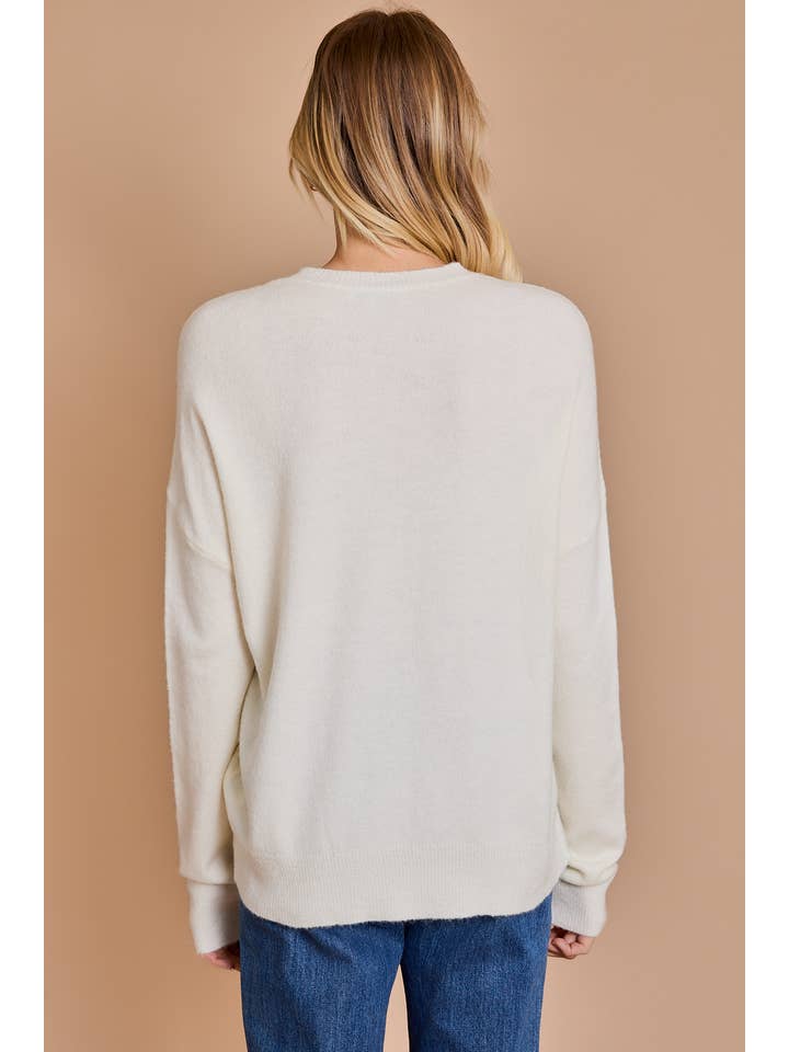CREAM ROUND NECK LONG SLEEVE "TIS THE SEASON" NOVELTY SWEATER for wholesale on Faire