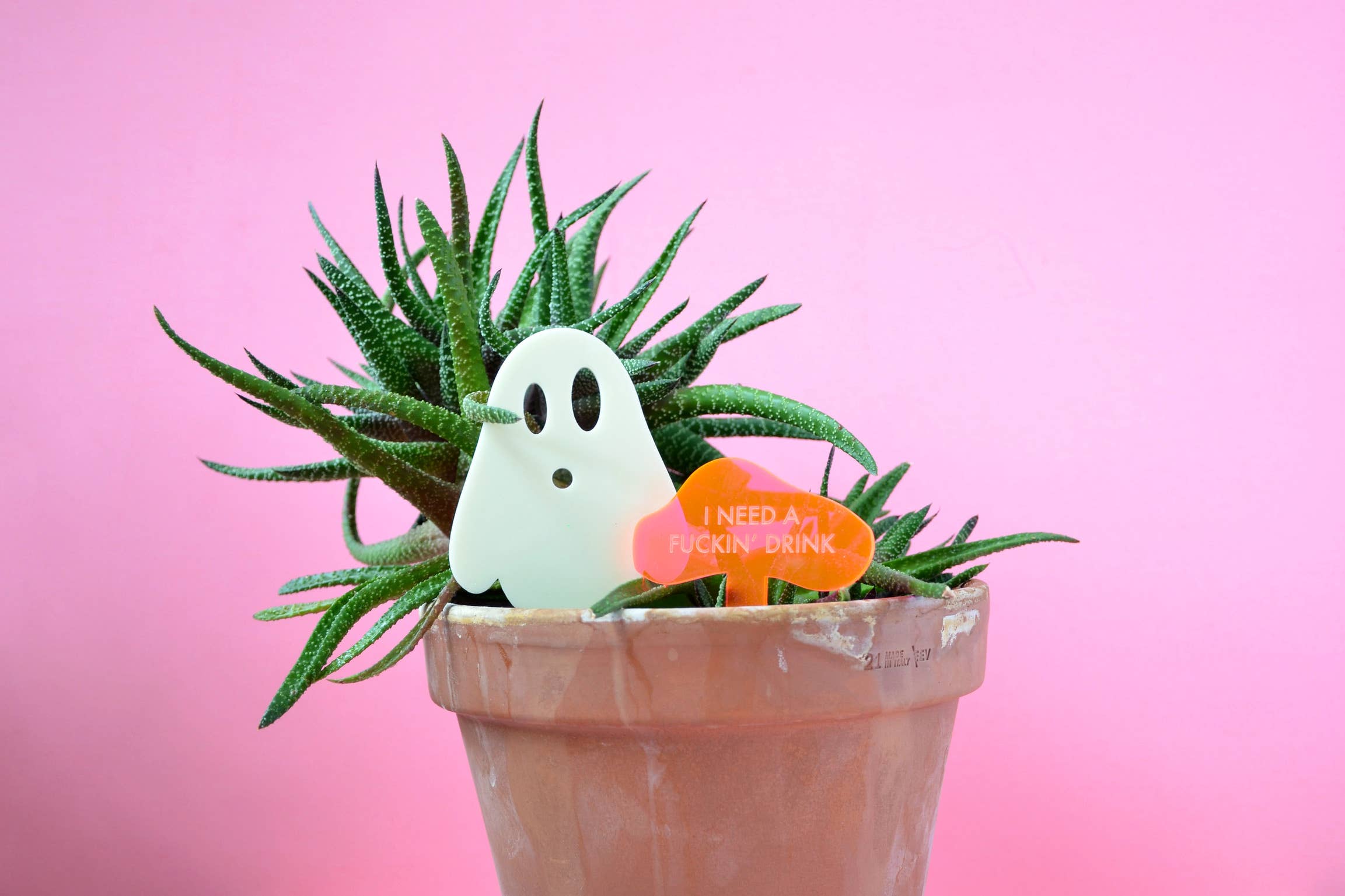 Tuff Girl Gang - Wholesale Plant Pot - I NEED A FUCKIN' DRINK Neon Pink Plant Stake5