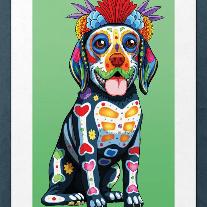 Day of the Dead Dog Beagle Art Print - "Gana" for wholesale by Nicholas Ivins Art & Illustration