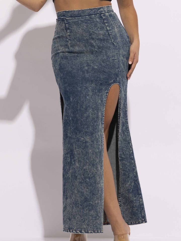 Saia maxi de ganga com duas rachas por atacado de K Too