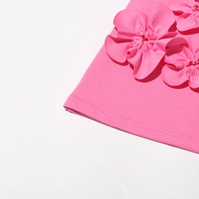 Productseeker – Vestido - Mulher por atacado – Vestido Curto Rosa DR413Y com Gola Alta, Sem Mangas e Flores 3D21