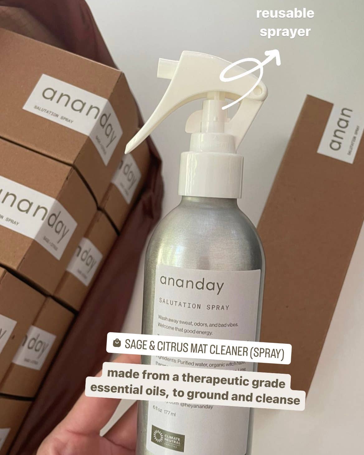 Ananday - Wholesale Yoga mat cleaner - Sage & Citrus Mat Cleaner (Spray)4