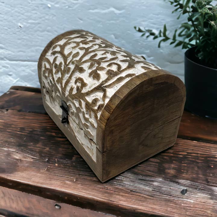 Wilco Home - Wholesale Decorative Box - Hand-Carved Wood "Tree of Life"Hinged Box Spring Chest