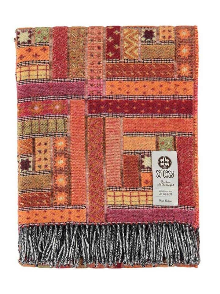 Elin Merino Wool Throw in Orange for wholesale by So Cosy Ltd.