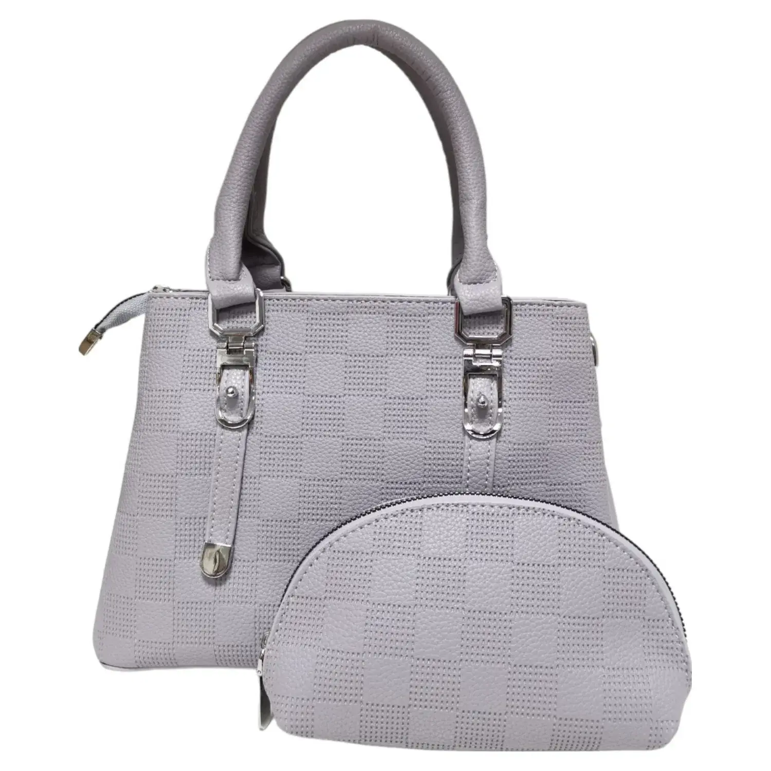 Superbia - Wholesale Top Handle Bag - Women's - Soft Check Print Silver Toned 3 Compartment 2 in 1 Bag-Y8835
