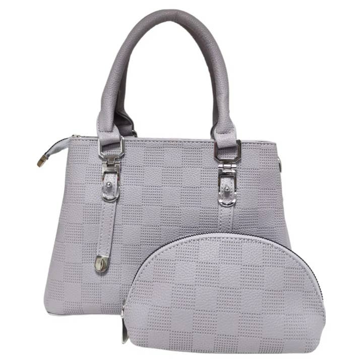 Superbia - Wholesale Top Handle Bag - Women's - Soft Check Print Silver Toned 3 Compartment 2 in 1 Bag-Y8835