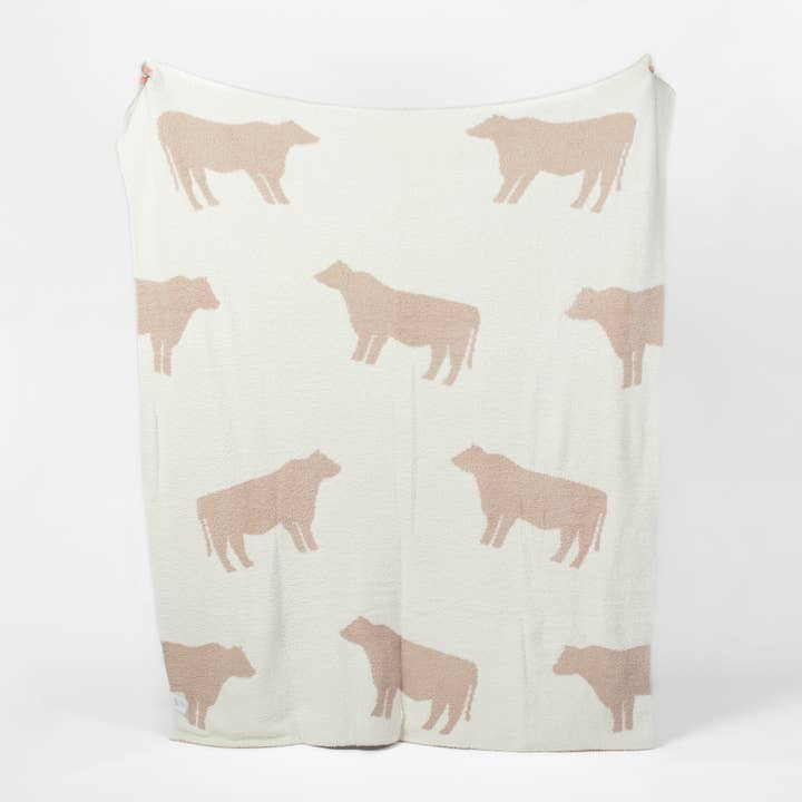 American Farm Company - Wholesale Throw Blanket - AFC Cow Luxe Blanket Tan/White - Throw Blanket