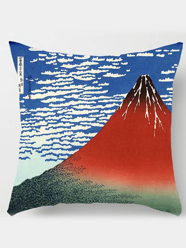 Capa de Almofada Hokusai Monte Fuji Vermelho por atacado de Fashion Scarf World