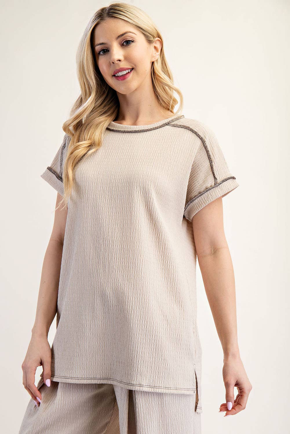 Celeste Clothing - Wholesale Knit Top - Women's - PLUS SIZE RELAXED-FIT TEXTURED TOP SHORT SLEEVES -CT2389517