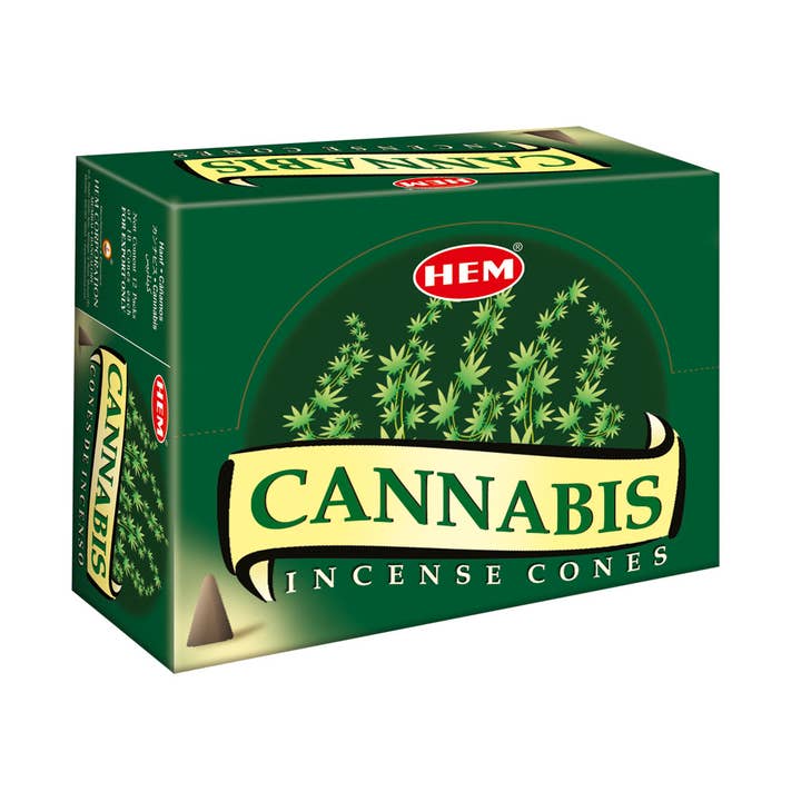 HEM Cannabis Incense Cones– Cone Pack (12 Packs × 10 Cones) for wholesale by Garland of Letters Bookstore