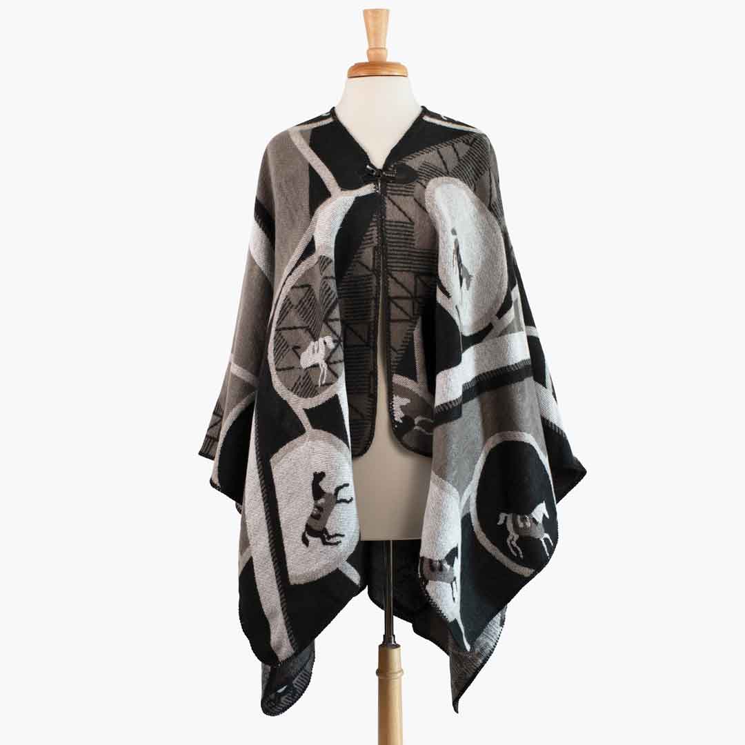 URBAN-EQUESTRIAN - Wholesale Wrap - Women's - Adina -  Equestrian Motif Shawl in Charcoal Wrap5
