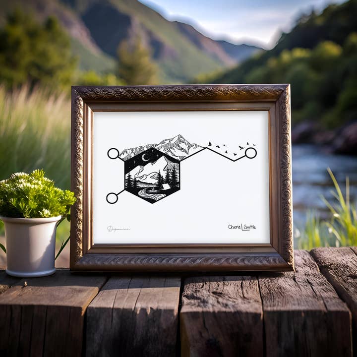 Dopamine Chemical Formula Structure Line Art for wholesale by CherieSmittleArt