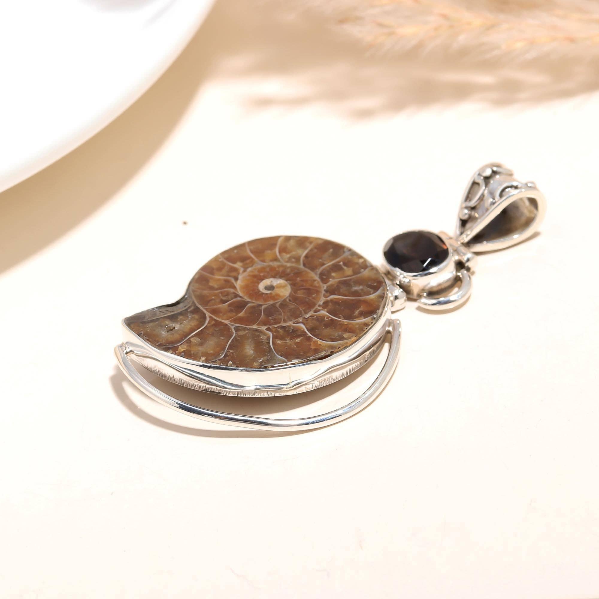 AG 925 JEWELLERY - Wholesale Individual Charm/Pendant - Natural Ammonite Fossil Snail Gemstone Silver Plated Pendant1