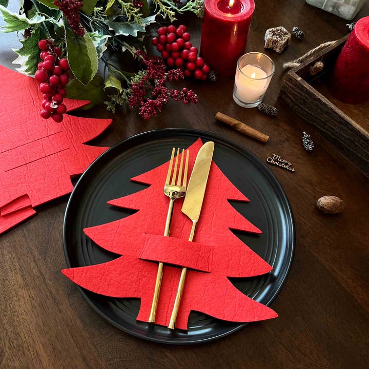 Uniq Favors - Venta al por mayor Carritos de cubiertos - Soporte para cubiertos de fieltro con forma de árbol de Navidad, soporte para cubiertos1