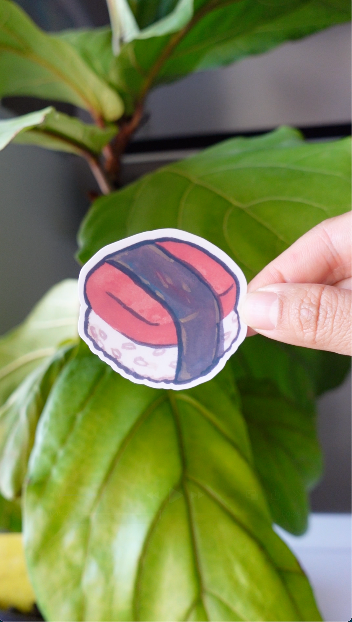 Claudine Castro Art - Wholesale Sticker - Spam Musubi gouache art sticker, stationery, hawaiian food0