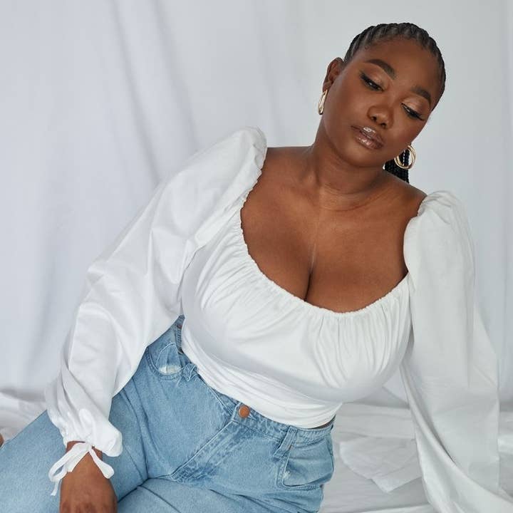 'Lilah' White Fuller Bust Balloon Sleeve Corset Top for wholesale by Taideux