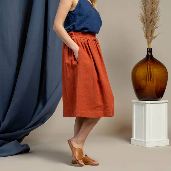 menique - Wholesale Skirt - Women's - Midi Linen Skirt Sophia - Natural 100% Linen A Line Skirt8